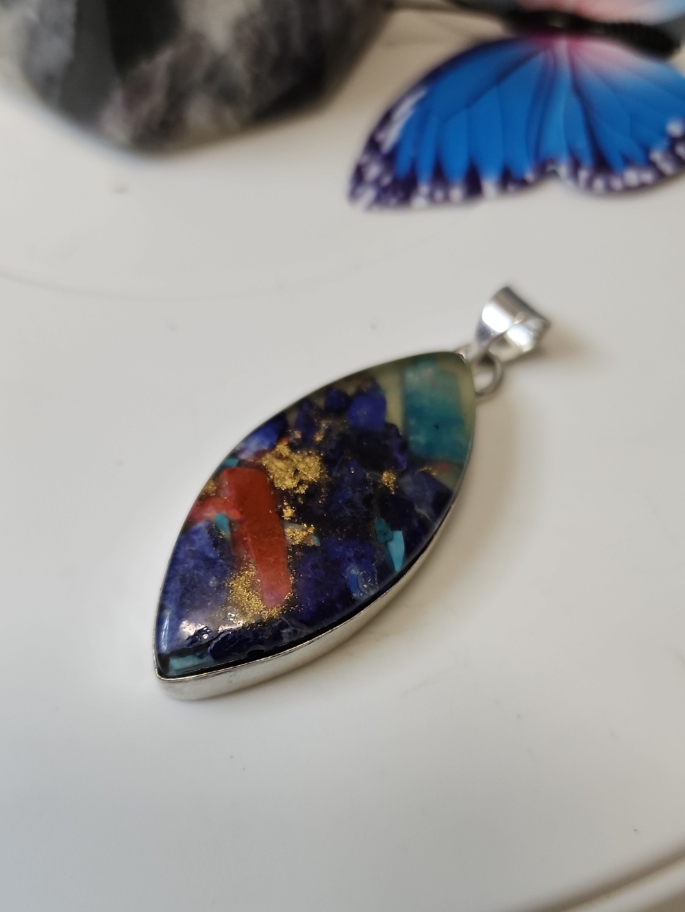 Multi-Color Stone Inlay Marquise Pendant - Women Jewelry